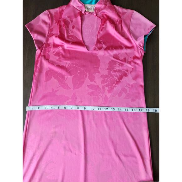 Vintage Vanity Fair Pink Nylon Mandarin Collar Maxi Dress Size 8 READ! - Picture 8 of 12